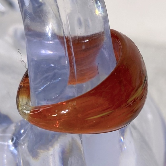 Vintage Art Glass Handmade Red Yellow Black Band Ring - Picture 5 of 12